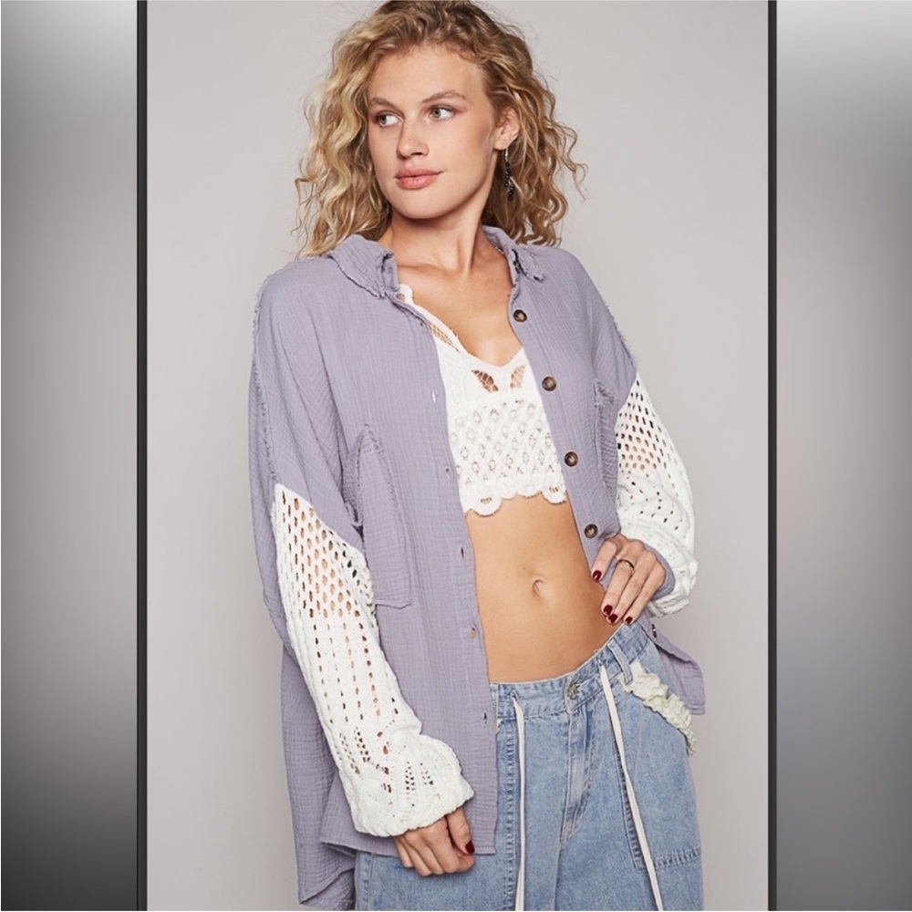 POL OVERSIZED GAUZE SWEATER SLEEVE SHACKET 😍😍FREE SHIPPING!! 💜💜💜